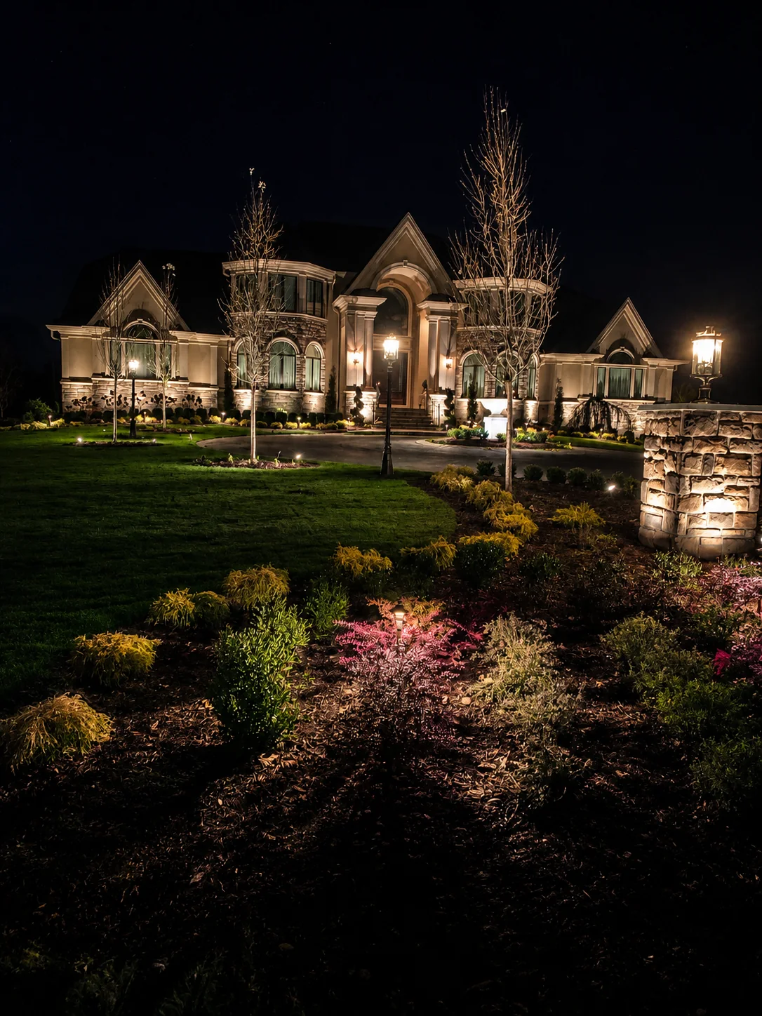 Large estate with architectural and landscape lighting