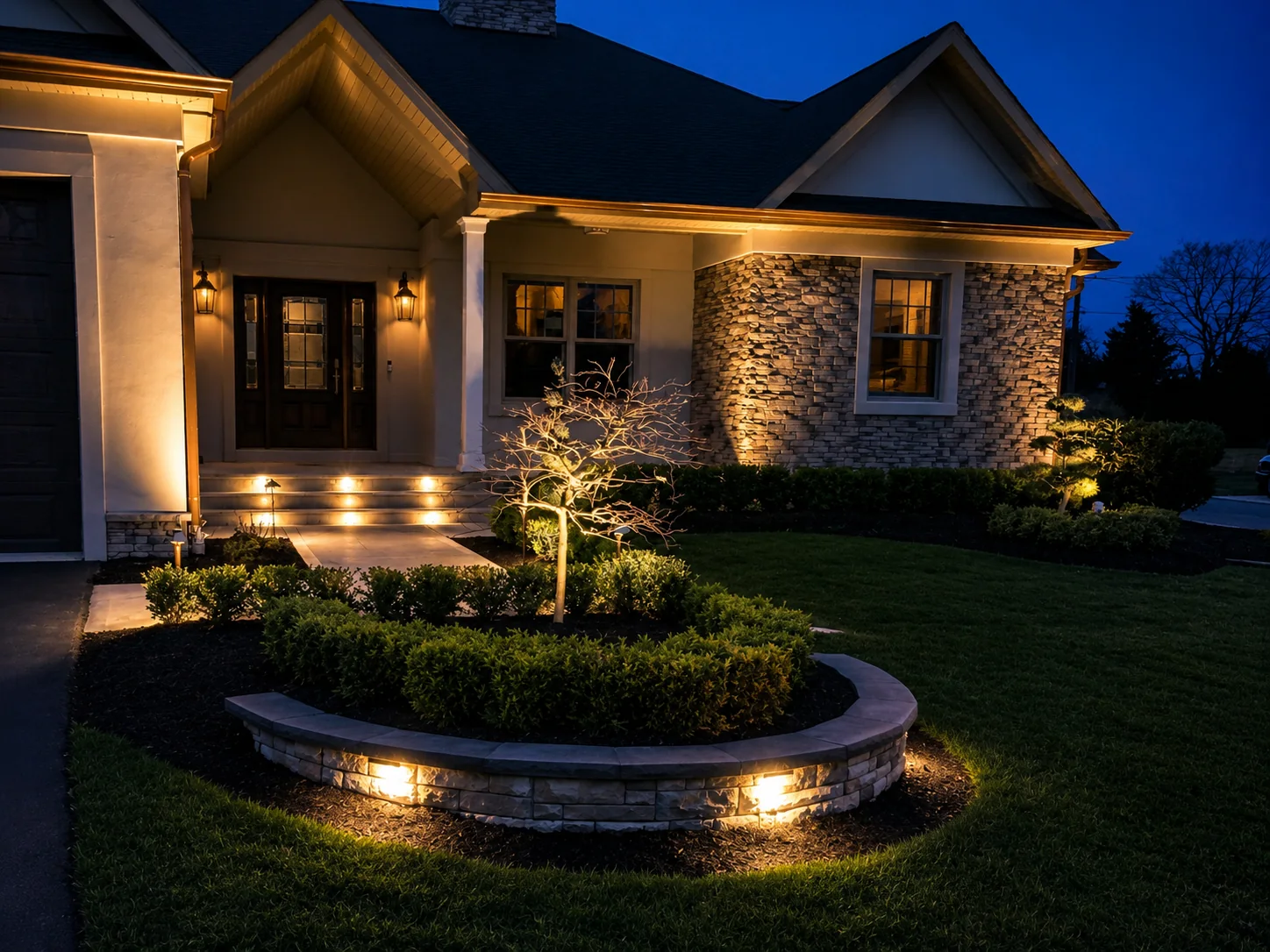 Front garden and architectural outdoor lighting